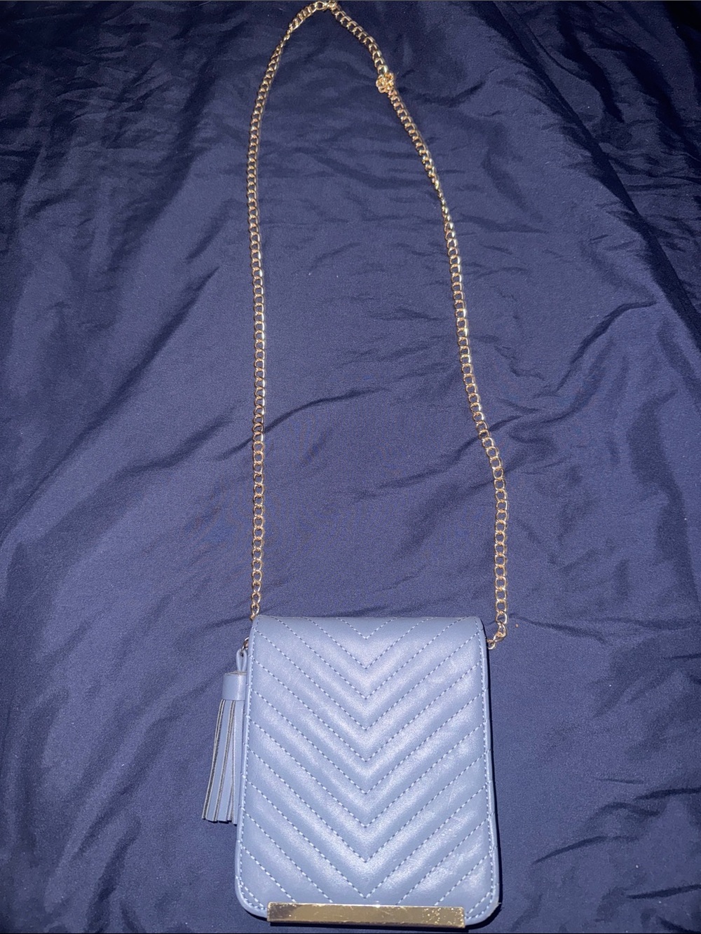 Light Blue Quilted Crossbody Bag – Gold Chain Mini Purse